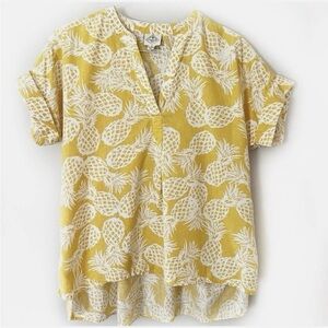 St John’s Bay Yellow Pineapple Print Women's Top linen Ptp 22” oversized xs